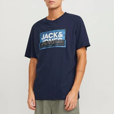 Navy Logo Crew Cotton T-Shirt