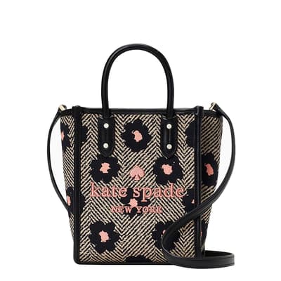 Ella Herringbone Floral Printed Canvas Mini Tote