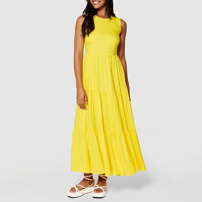  Yellow A-Line Gathered Maxi Dress