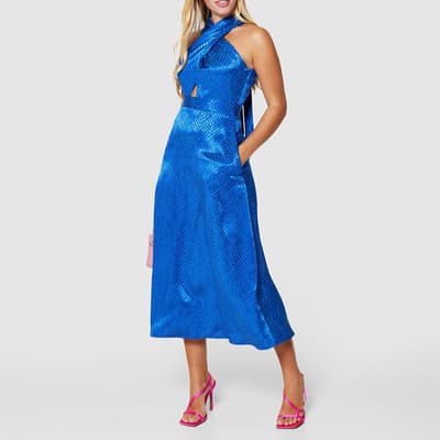  Blue Jacquard Print A-Line Dress