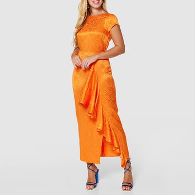  Orange Jacquard Print Pencil Dress