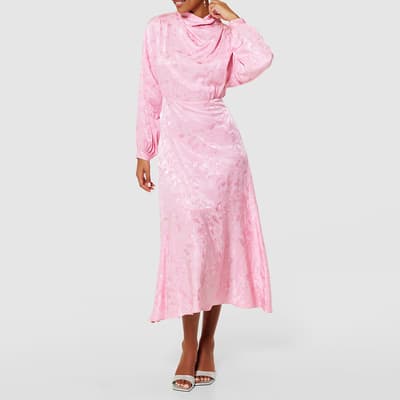  Pink A-Line Jacquard Print Dress