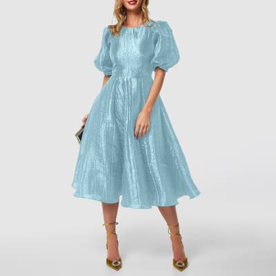  Blue A-Line Paneled Skirt Dress