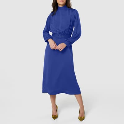  Cobalt Blue  High Neck Midi Dress