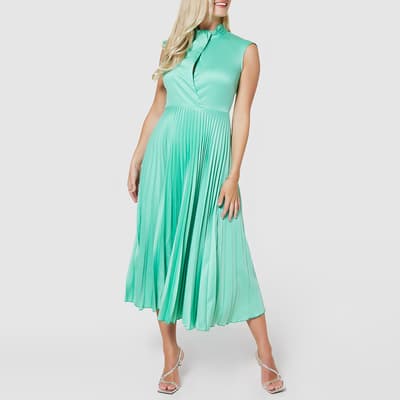  Mint Green Twist Detail Pleated Midi Dress