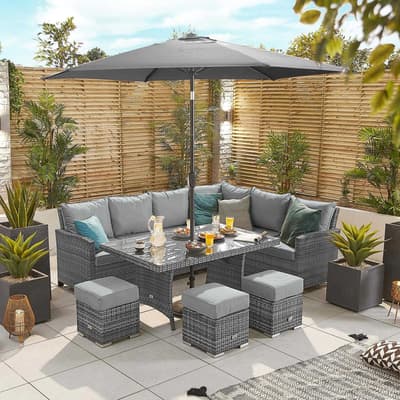 Cambridge Corner Dining Set with Casual Parasol Hole Table - Right Hand - Grey