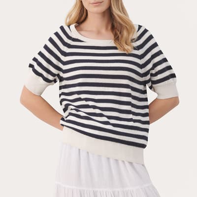 Navy Glennie Stripe Linen Blend T-Shirt