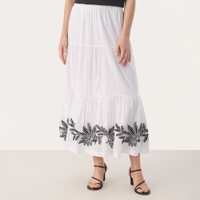 White Embroidered Cotton Skirt