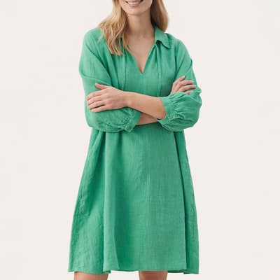 Green Erona Linen Mini Dress