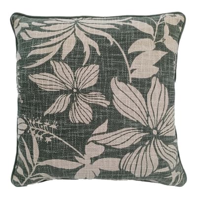 Floral Print On Loose Weave Green  45 x 45 cm