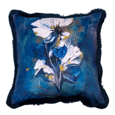 Printed Pansy On Blue With Fringes 45 x 45 cm