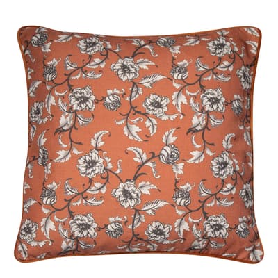Classic Floral Printed Orange  Cushion  45 x 45 cm