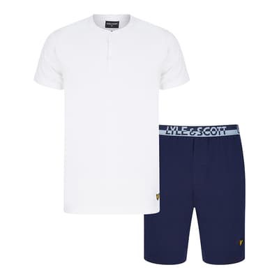 White and Navy Short Sleep Set