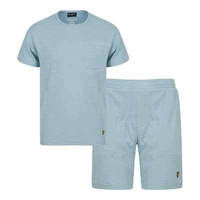 Light Blue Waffle Short Sleep Set