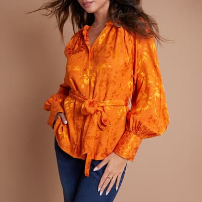 Orange Long Sleeve Jacquard Blouse