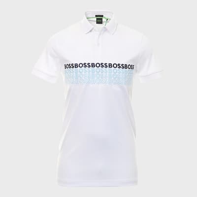 White Embroidered Cotton Blend Polo Shirt