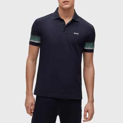 Navy Paddy Contrast Sleeve Cotton Polo Shirt