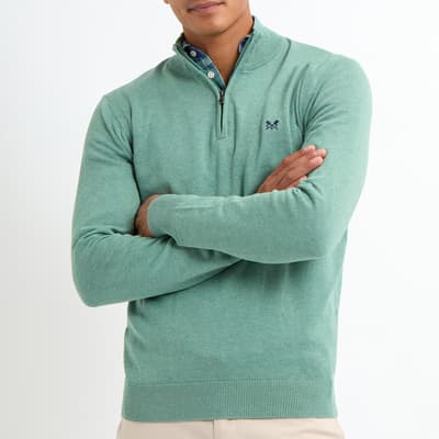 Green Cotton Half Zip Sweatshirt