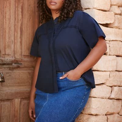 Navy Cotton Voile Mix Blouse