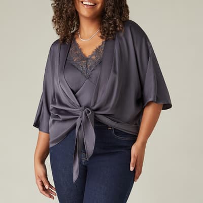 Charcoal Satin Tie Front Cover Up