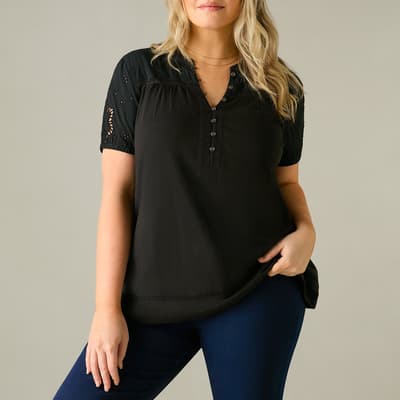 Black Cotton Jersey Broderie Blouse