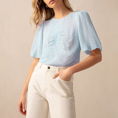 Blue Print Ruched Front Top