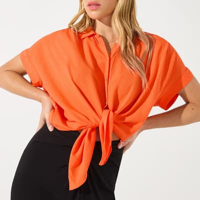 Orange Crinkle Button Blouse