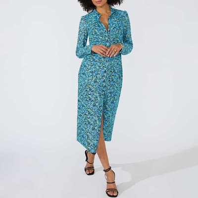 Blue Floral Mesh Shirt Dress