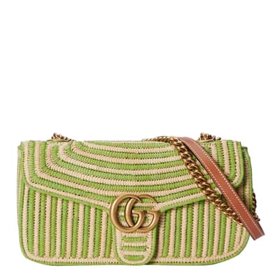 Gucci Green Marmont Small Raffia Shoulder Bag