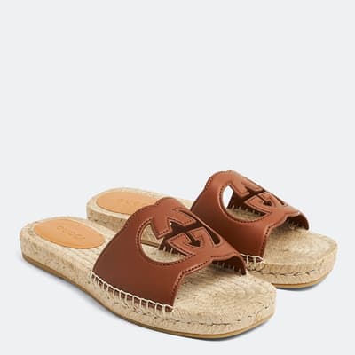 Women's Tan Leather Interlock G Slides