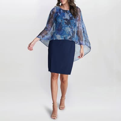 Navy Brenya Floral Shimmer Popover Dress