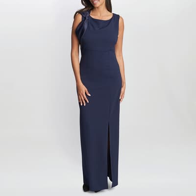 Navy Merle Bow Shoulder Maxi Dress