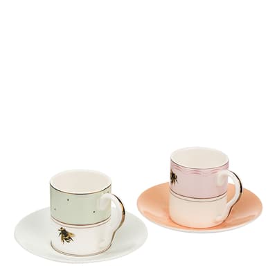 Set of 2 Slogan Espresso Cup & Saucers in Gift Box