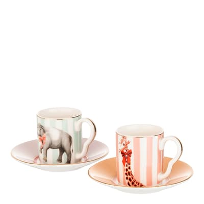 Set of 2 Animal Espresso Cup & Saucers