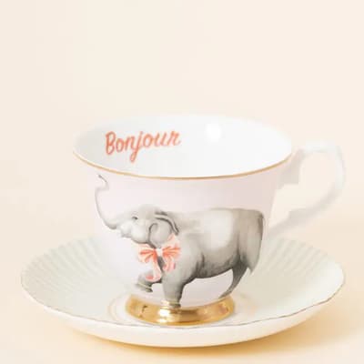 Elephant Teacup & Saucer in Gift Box