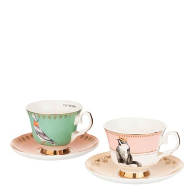 Set of 2 Best of British Teacup & Saucers in Gift Box