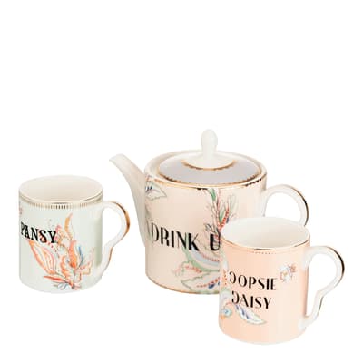 Small Floral Teapot with 2 Mugs Set in Gift Box