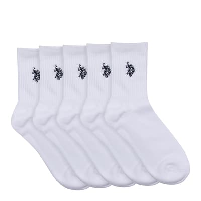 White 5 Pack Cotton Quarter Sports Socks