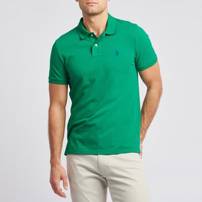 Green Pique Short Sleeve Cotton Polo Shirt