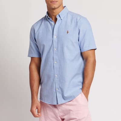 Blue Oxford Shot Sleeve Cotton Shirt