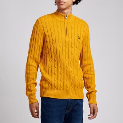Yellow Half Zip Cable Knit Cotton Jumper
