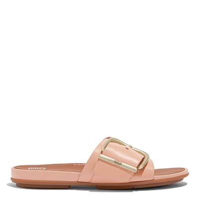 Beige Leather Gracie Maxi Buckle Slides