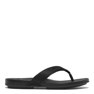 Black Leather Gracie Shimmer Lux Flip Flops