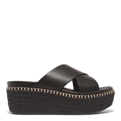 Black Leather Eloise Espadrille  Wedge Slides