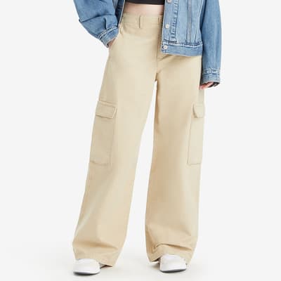 Camel Baggy Cotton Cargo Trousers