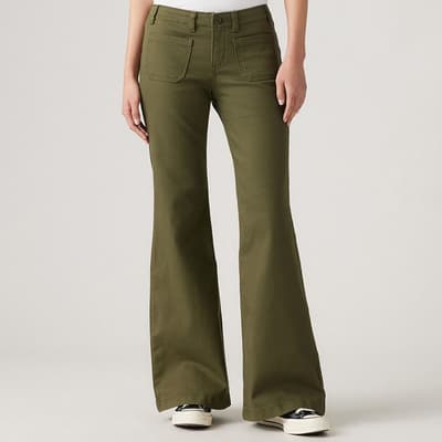 Olive Flared Stretch Trousers