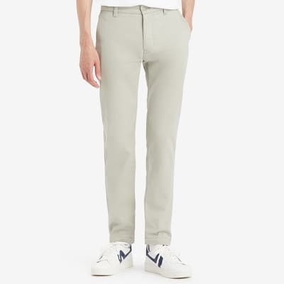 Pale Grey Tapered Cotton Blend Chinos