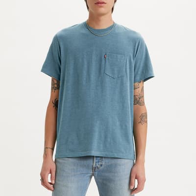 Washed Blue Chest Pocket Cotton T-Shirt