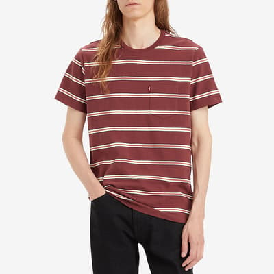 Red Chest Pocket Striped Cotton T-Shirt