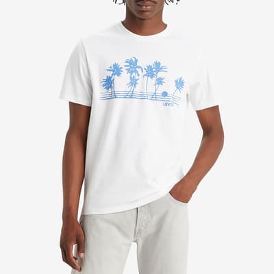White Palm Tree Logo Cotton T-Shirt